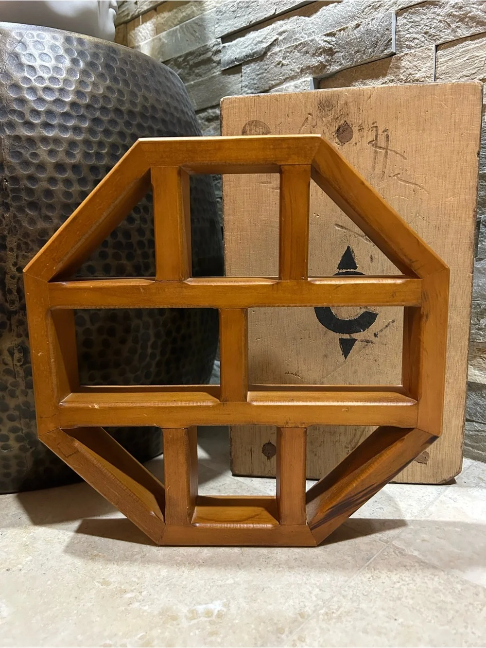 vintage wooden octagonal wall shelf